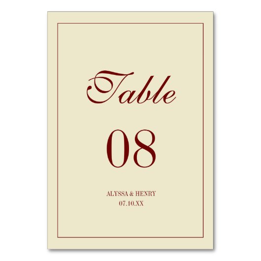 Numéro De Table Classic Elegant Ivory Wedding Script Custom Names (Par défaut)