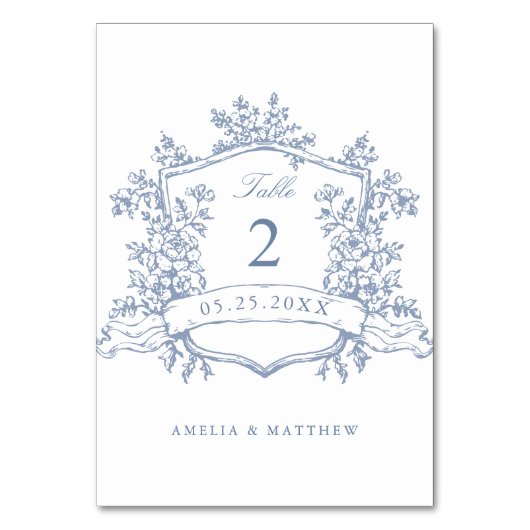 Numéro De Table Classic Floral Crest Dusty Blue Mariage (Par défaut)