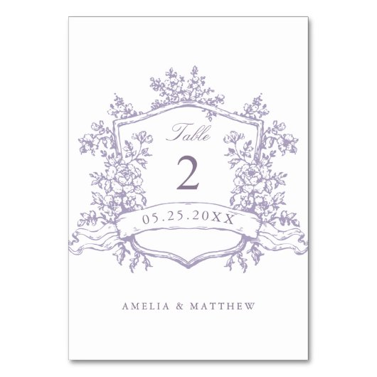 Numéro De Table Classic Floral Crest Lavender Wedding (Par défaut)