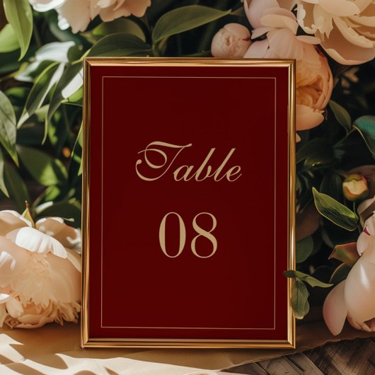 Numéro De Table Classic Formal Script Wine Red Wedding