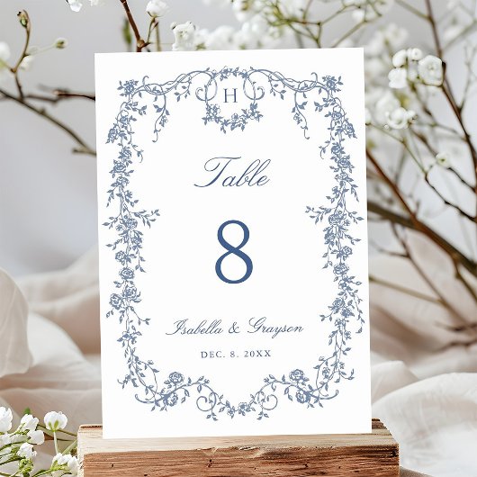 Numéro De Table Classic French Victorian Blue Frame Wedding