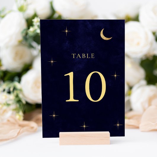 Numéro De Table Classic Midnight Celestial Gold Moon Stars Mariage