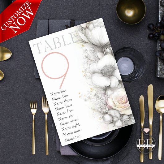 Numéro De Table Classic Modern Ivory and Blush Floral 