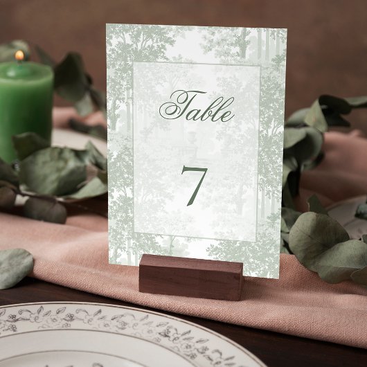Numéro De Table Classic Sage Green Landscape Toile Wedding