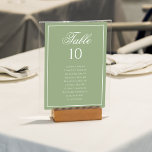 Numéro De Table Classic Sage Green & White Wedding Seating Chart<br><div class="desc">Create an elegant and organized reception with this classic sage green wedding seating chart table number. Designed with a soft sage green background, refined white border, and graceful script typography, this piece blends timeless style with clear readability. Ideal for formal, classic, garden, or minimalist weddings, the layout allows guest names...</div>