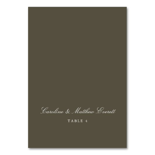 Numéro De Table Classic Script Elegant Custom Olive Place Card (Par défaut)