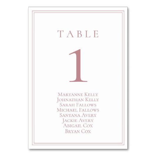 Numéro de table classique Dusty Rose avec tableau (Dos)