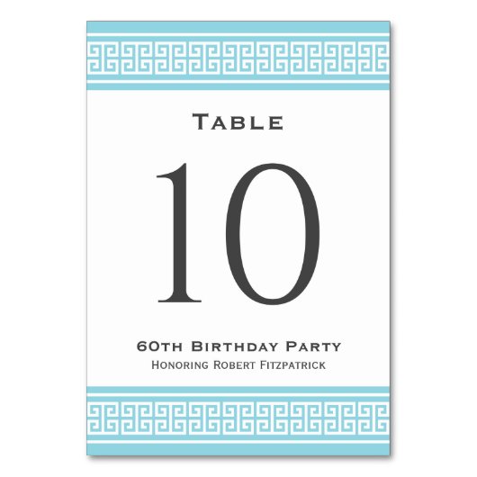 Numéro De Table Classique fête d'anniversaire Formel Bleu Custom (Dos)