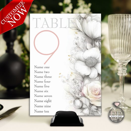 Numéro De Table Classique Moderne Fleurs d'Ivoire et Rose