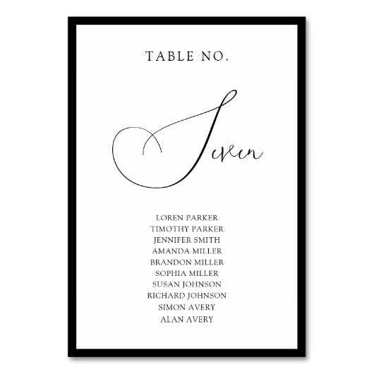 Numéro De Table Classy Black Border Script Wedding Seating Chart (Par défaut)