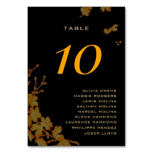 Numéro De Table Classy Black & Gold Floral Noms d'invités
