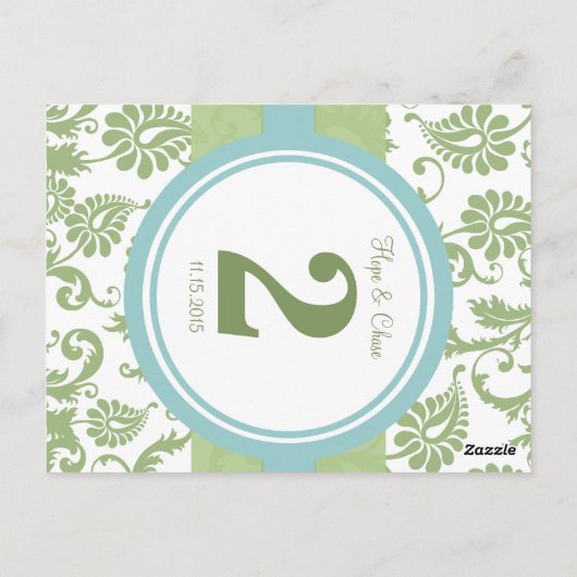 Numéro de table Clover Damask et Aqua (Dos)