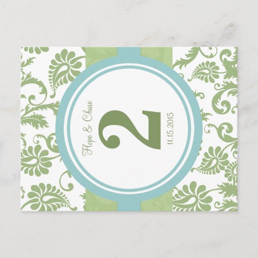 Numéro de table Clover Damask et Aqua (Devant)