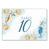 Numéro De Table Coastal Chic | Corail bleu et or (Devant)