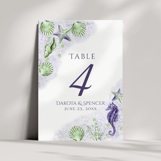 Numéro De Table Coastal Chic | Parti vert pourpre et citron vert
