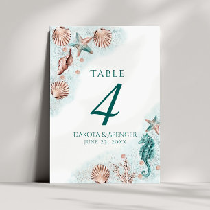 Numéro De Table Coastal Chic Réception Turquoise Green et Coral