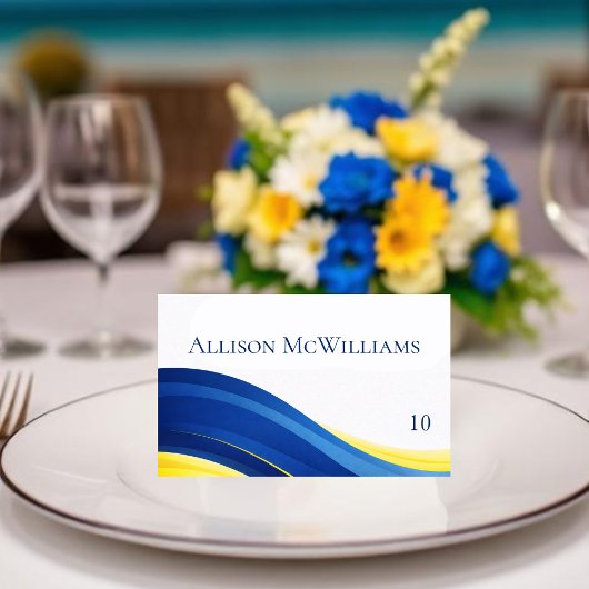 Numéro De Table Cobalt Blue and Yellow Wedding Place Cards