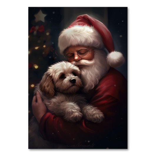 Numéro De Table Cockapoo avec le Père Noël Noël Festif (Par défaut)