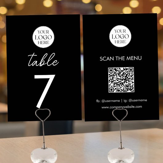 Numéro De Table Code QR de logo d'entreprise Menu Moderne Minimali