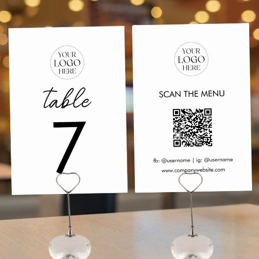Numéro De Table Code QR de logo d'entreprise Menu Moderne Minimali
