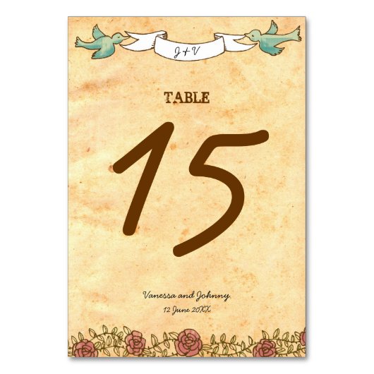 Numéro De Table Coeur bohémien, Roses, oiseaux, et Mariage de bann (Par défaut)