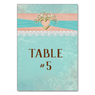 Numéro De Table Coeur d'or et ruban