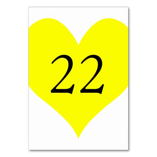 Numéro De Table Coeur jaune mignon numéroté (Dos)