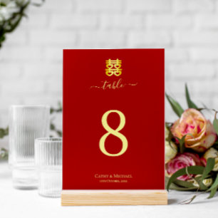 Numéro De Table Coeur mariage chinois vintage rouge double bonheur