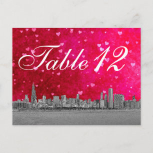 Numéro de table Cœur Rouge Rose Chaud Skyline de C