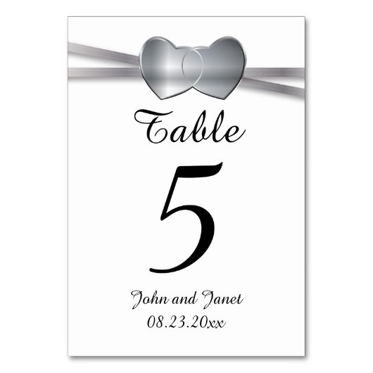 Numéro De Table Coeurs d'amour Mariage blanc et argent classique (Par défaut)
