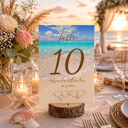 Numéro De Table Cœurs dans le sable Mariage tropical sur la plage