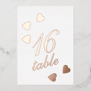 Numéro de table cœurs pressés or feuille