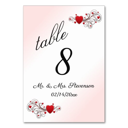 Numéro De Table Coeurs roses Numéro de tableau (Dos)