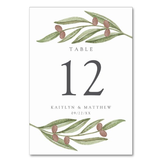 Numéro De Table Collection de Mariages de Branches d'Olivier (Dos)