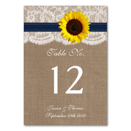 Numéro De Table Collection de Mariages de tournesol rustique - Mar (Dos)