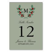 Numéro De Table Collection de Mariages Monogram Berry Bush - Sage (Dos)