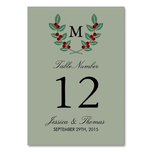 Numéro De Table Collection de Mariages Monogram Berry Bush - Sage (Par défaut)