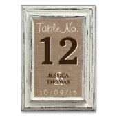 Numéro De Table Collection de Mariages Rustic White Frame & Burlap (Dos)
