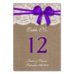 Numéro De Table Collection de Mariages Rustique pourpre Bow