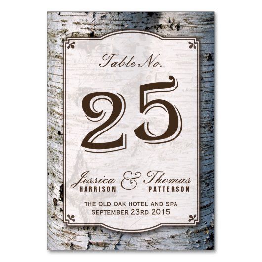 Numéro De Table Collection Rustique de Mariages de bouleaux argent (Par défaut)