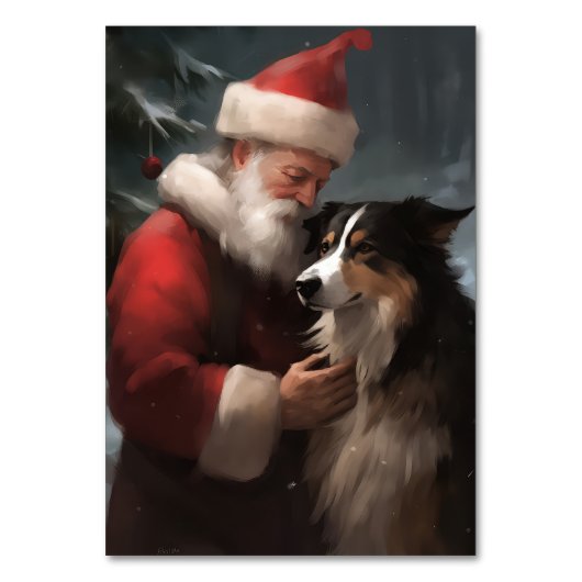 Numéro De Table Collie frontalier avec Noël Festif du Père Noël (Dos)