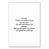 Numéro De Table Concombres cahoteux, Lecture Adjective (Dos)