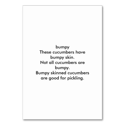 Numéro De Table Concombres cahoteux, Lecture Adjective (Dos)