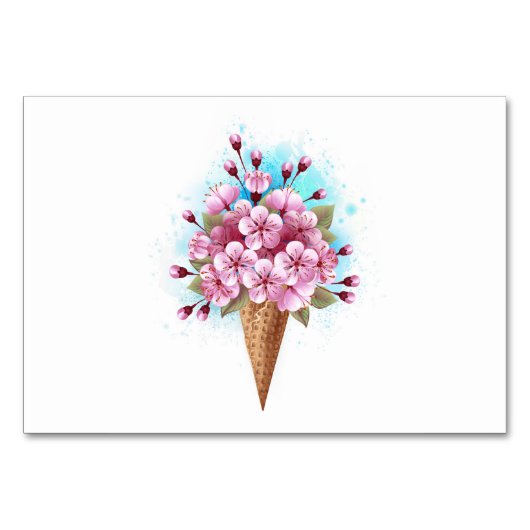 Numéro De Table Cône de gaufre de glace rose Sakura (Devant)