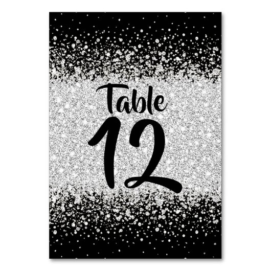 Numéro De Table Confetti Parties scintillant en argent sur noir (Par défaut)