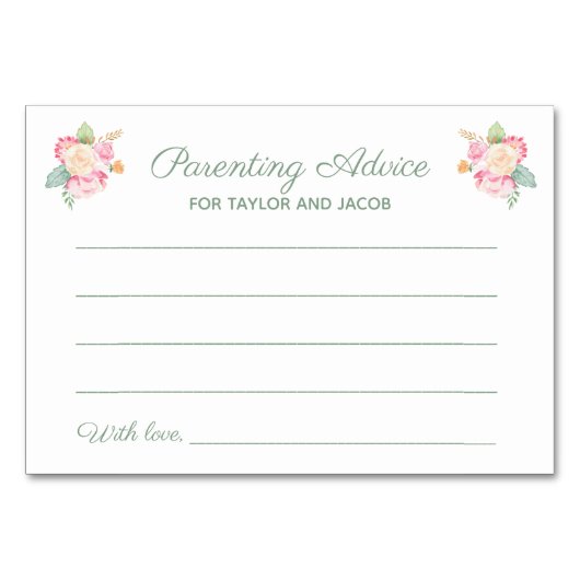 Numéro De Table Conseil parental Baby shower d'aquarelle florale (Devant)