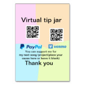 Numéro De Table Conseil virtuel jar q r code argent don PayPal ven (Dos)