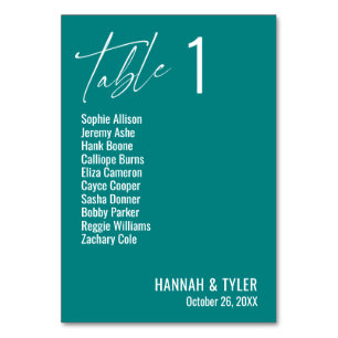 Numéro De Table Contemporain Simple Élégant Turquoise