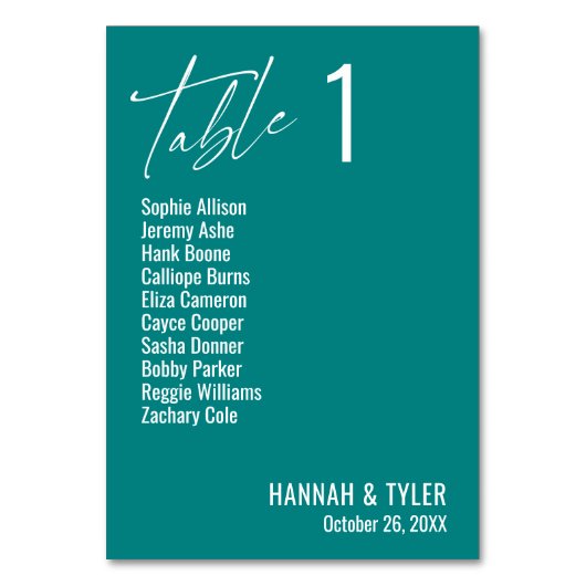 Numéro De Table Contemporain Simple Élégant Turquoise (Par défaut)