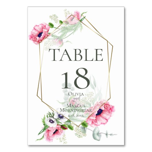 NUMÉRO DE TABLE | Coquelicots roses aquarelle (Par défaut)